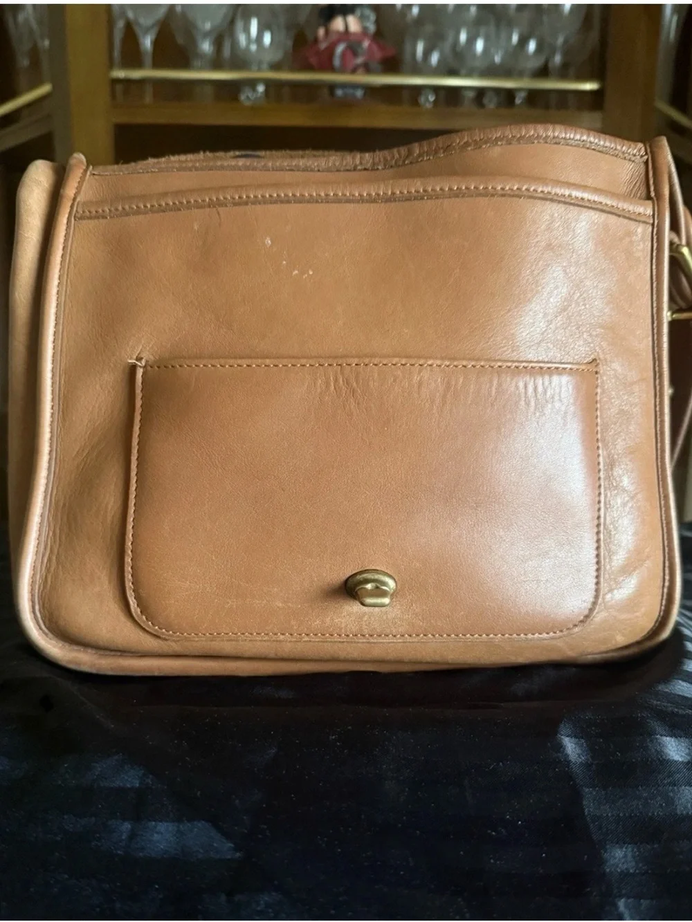 Coach Tan Leather Turn-Lock Crossbody Bag